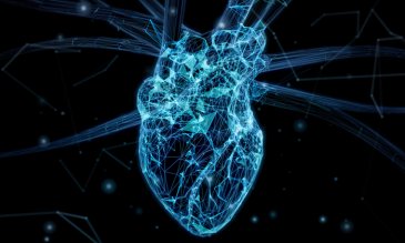 Fotografía de stock de una imagen digital de un corazón 2D con fondo negro