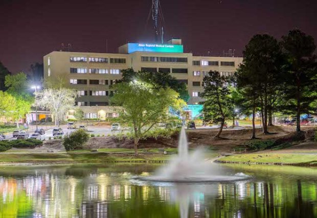 Front of Aiken Regional Medical Centers at night