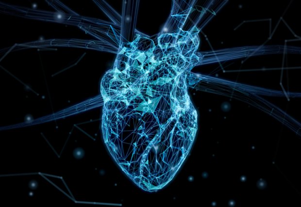 Stock photo of a digital image of a 2D heart with black background